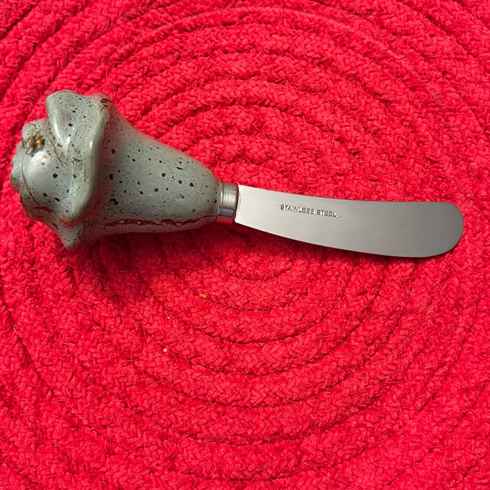 Ceramic Cheese/ Butter Spreader Stainless Steel- Gray Rose Design